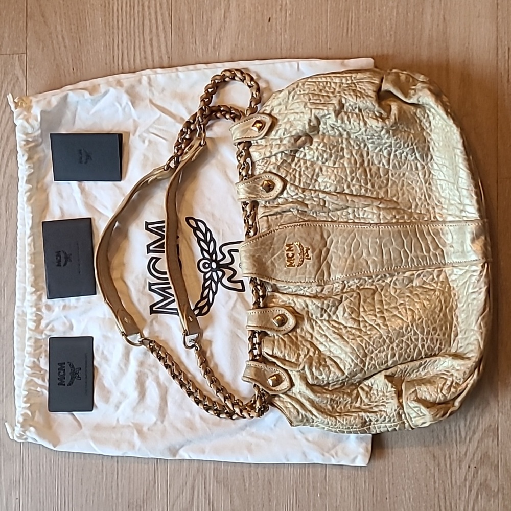 MCM distressed Gold handbag